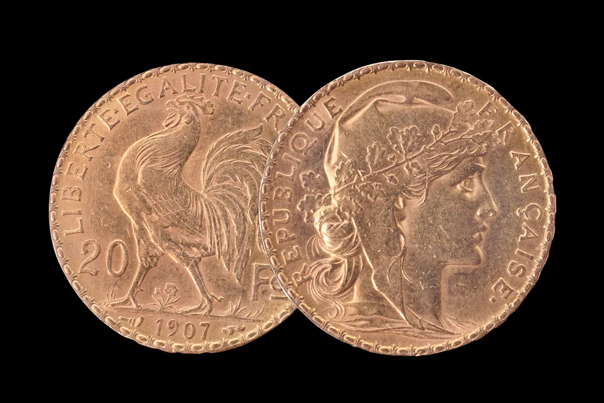 Pièce d'or Napoléon 20 Francs Marianne Coq 1907 - avers coq et revers Marianne - rachat pièces or Paris